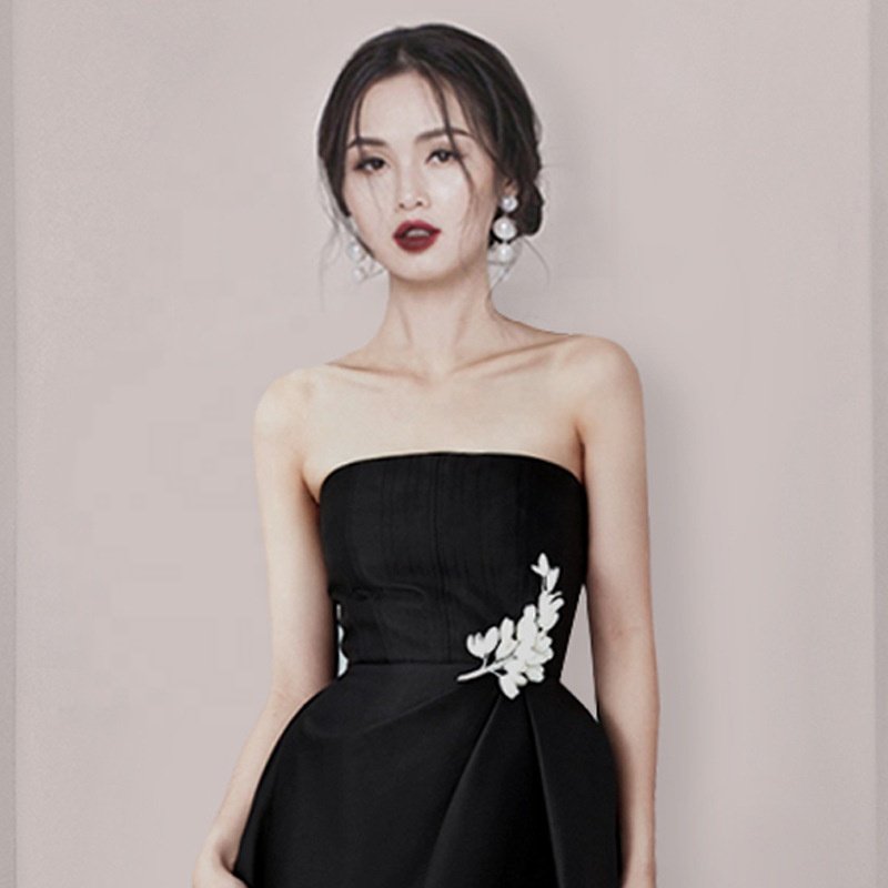 Retro Little Tube Top Dress Summer Off Shoulder Formal Evening Party Midi Dress