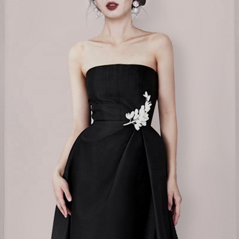 Retro Little Tube Top Dress Summer Off Shoulder Formal Evening Party Midi Dress