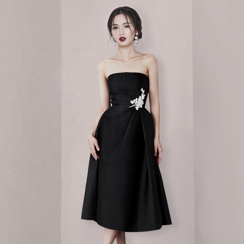 Retro Little Tube Top Dress Summer Off Shoulder Formal Evening Party Midi Dress