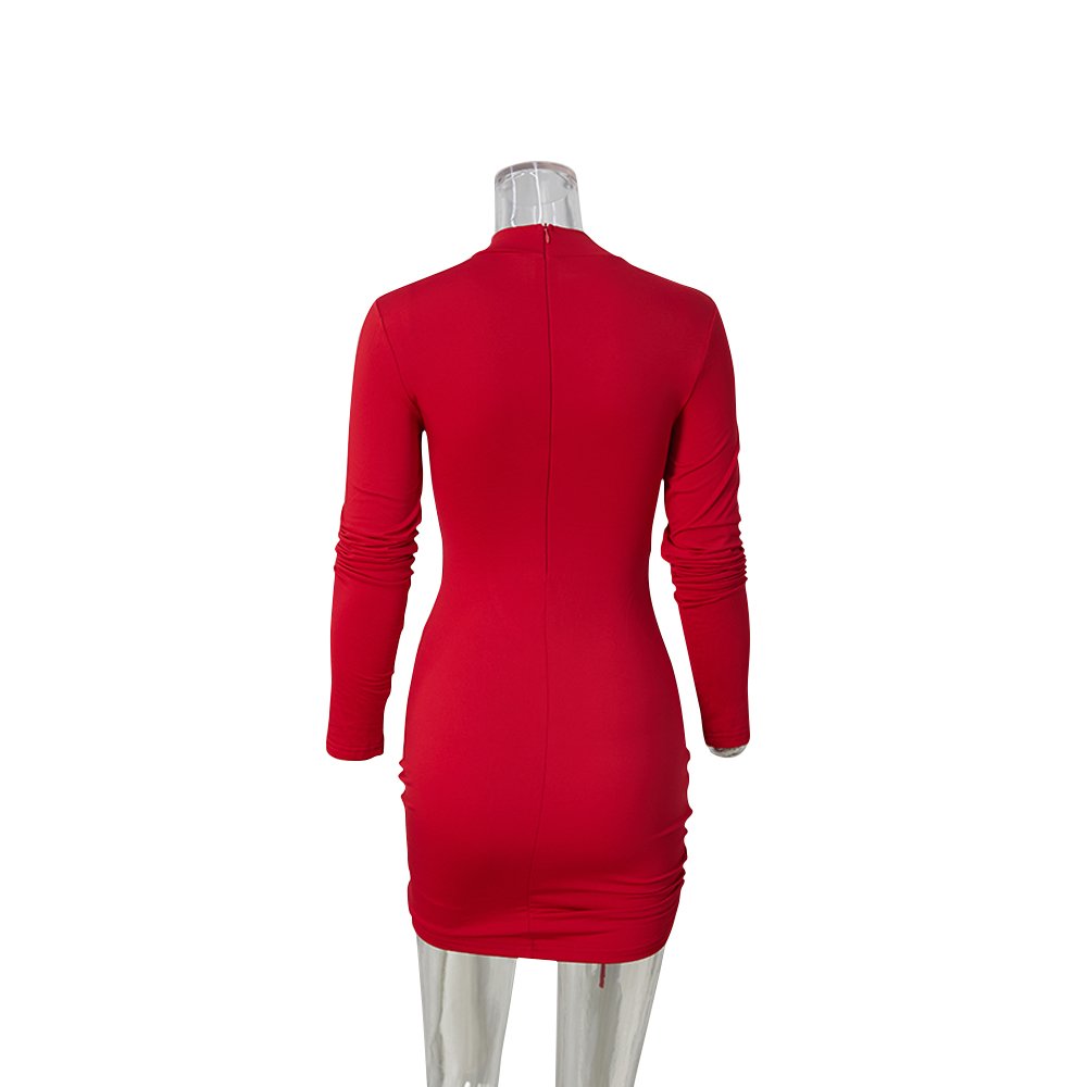 New arrivals summer dress sexy long sleeve ruched hollow out women bodycon party dresses