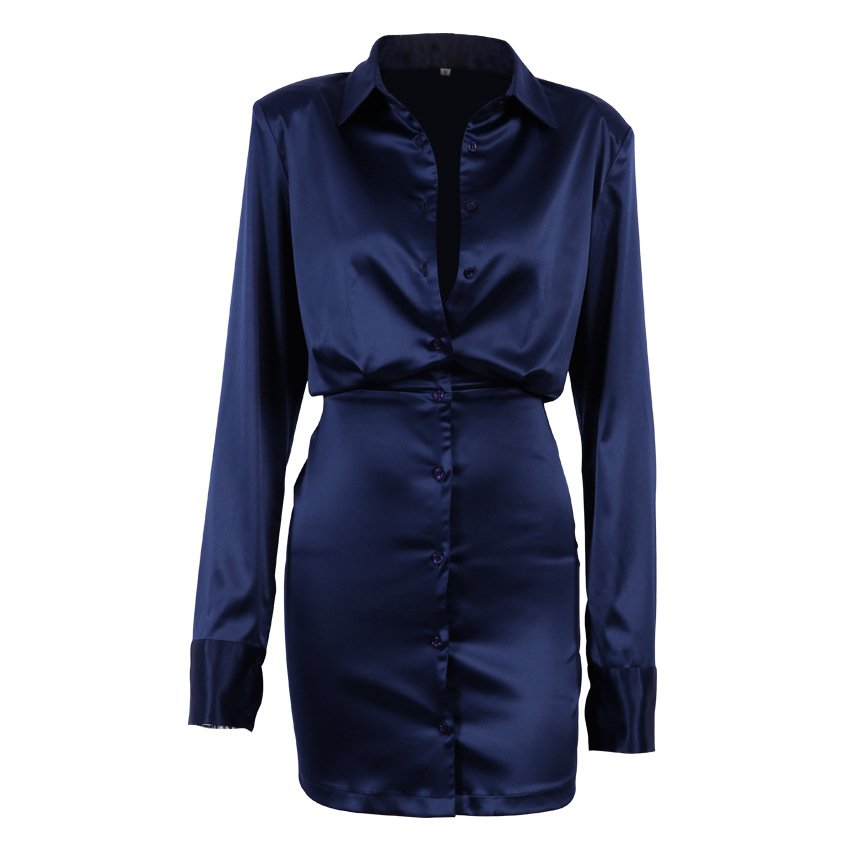 undefined Casual dress Long sleeved shirt dress 2023 autumn new sexy slim body bag hip short dress women's clothing
