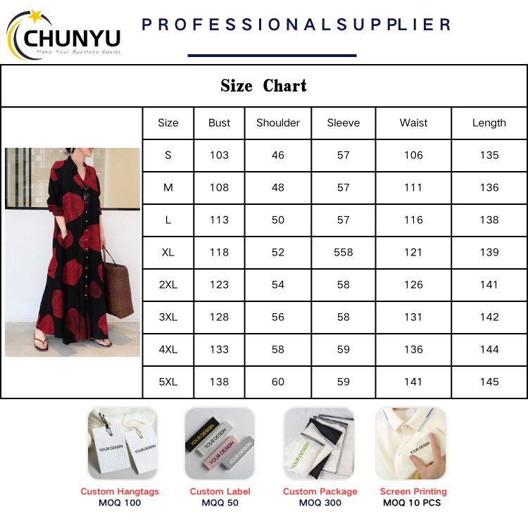 S-5Xl Large Women'S Muslim Cotton And Linen Printing Long-Sleeved Simple Loose Casual Long Shirt Floral Dress