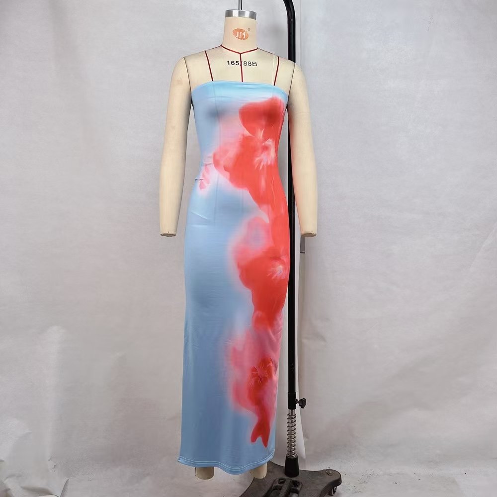 Zhukuang D24DS121 sexy 2024 new summer print sleeveless strapless maxi dress bodycon sexy fashion elegant dress for women lady