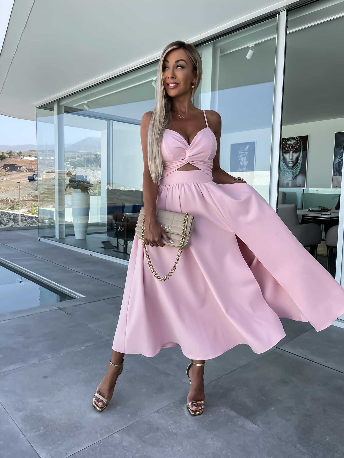 Fashion Hollow Out Waist Long Ladies Elegant High Slit Solid Party Dress Sexy Beach Boho Women Summer Casual Dress