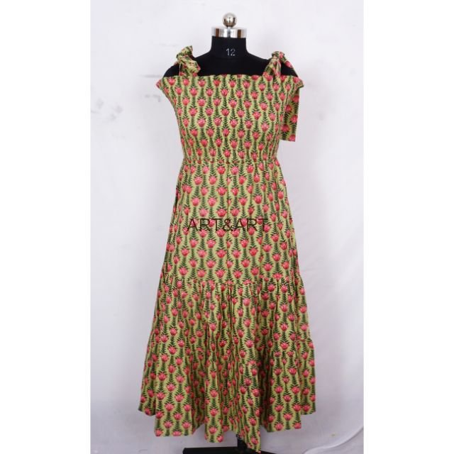 Indian Cotton Women's Casual Summer Bohemian Style Wrap Dress with Long Sleeves Latest Patterns Beach Gift Wholesale Korean