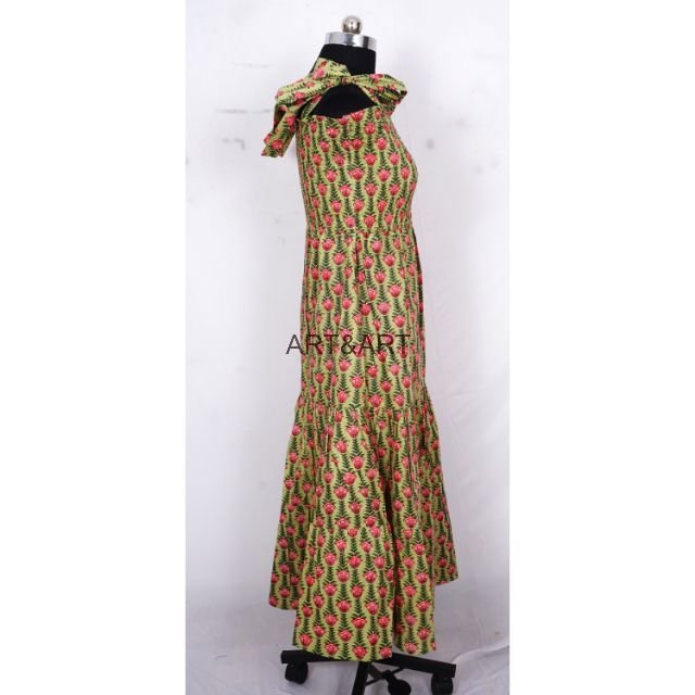 Indian Cotton Women's Casual Summer Bohemian Style Wrap Dress with Long Sleeves Latest Patterns Beach Gift Wholesale Korean