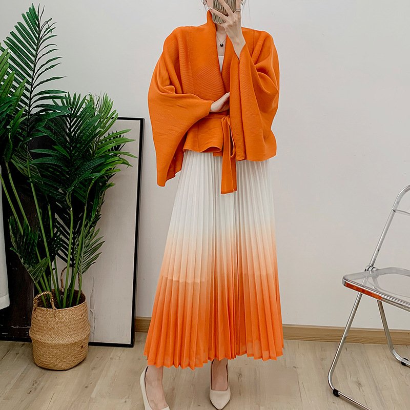 Miyake Hot Selling New Arrival 2024 Two Piece Set Women Clothing Fashionable Casual Pleated Tops And Skirts Casual Dresses