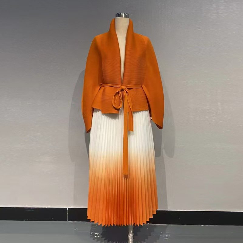 Miyake Hot Selling New Arrival 2024 Two Piece Set Women Clothing Fashionable Casual Pleated Tops And Skirts Casual Dresses