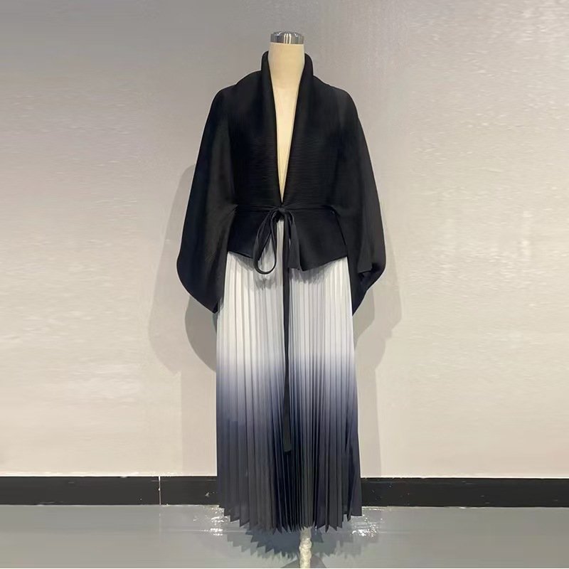 Miyake Hot Selling New Arrival 2024 Two Piece Set Women Clothing Fashionable Casual Pleated Tops And Skirts Casual Dresses