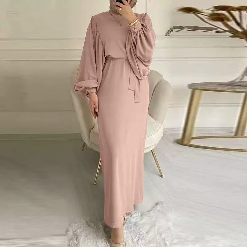 Elegant Modest Adults Casual Long Sleeves Abaya Robe Women Solid Color Muslim Dress