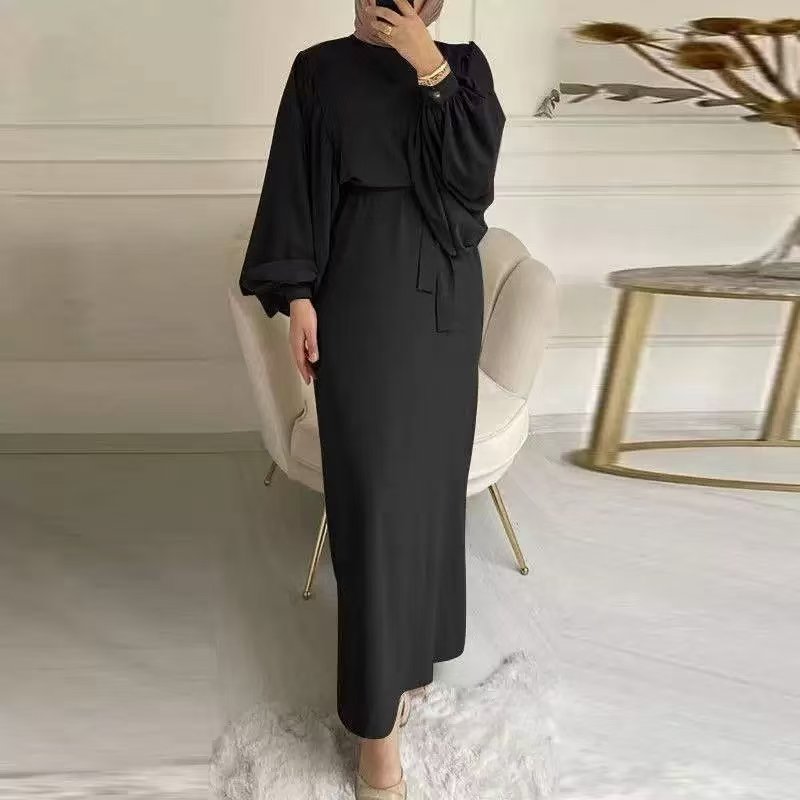 Elegant Modest Adults Casual Long Sleeves Abaya Robe Women Solid Color Muslim Dress