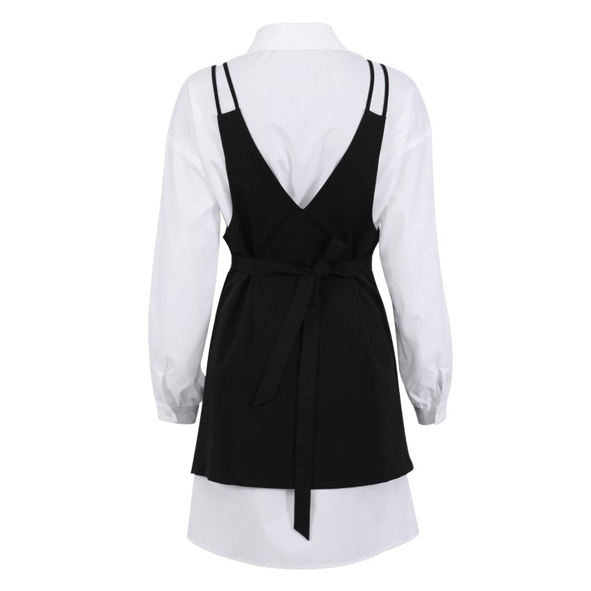 OOTN A-Line Office Lady Outfits Sashes Buttons Turn-Down Collar Long Sleeve Dress Sets Autumn Suits Women Shirt Dress 2 Pieces