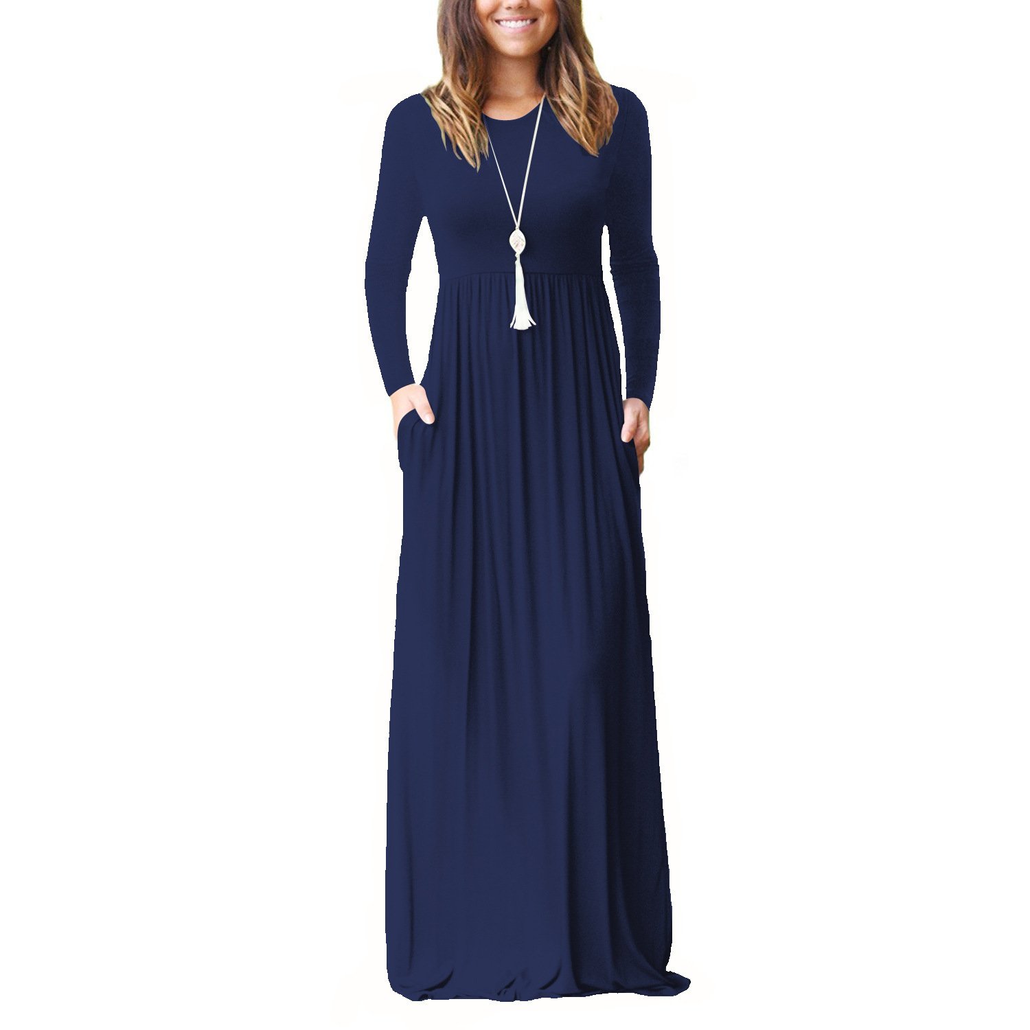 FuYu Hot Selling Plus Size Women's Long Sleeve Maxi Dress Crewneck Loose Plain Casual Dresses
