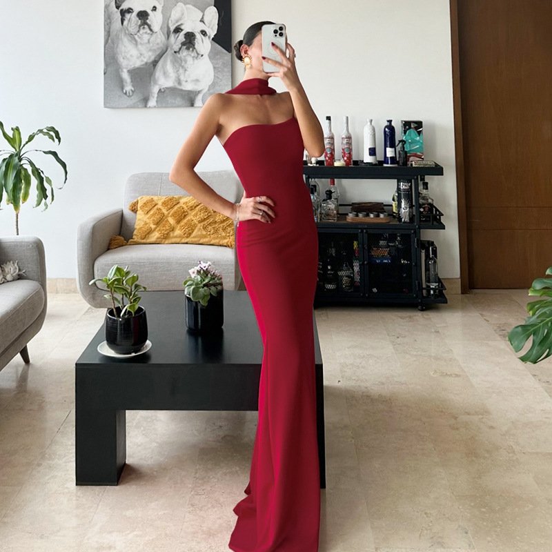 Adjustable Neck Halter Long Dresses Custom Logo Woman Streetwear Ladies Slim Fit Dresses Women's Casual Dresses