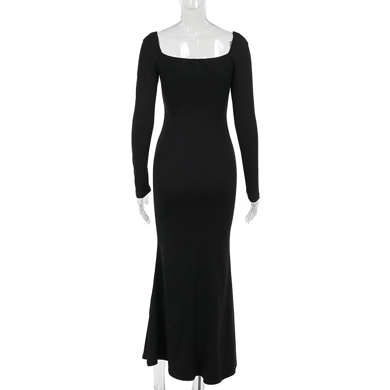 2024 new arrivals simple slim square collar long dress fashion women casual dresses