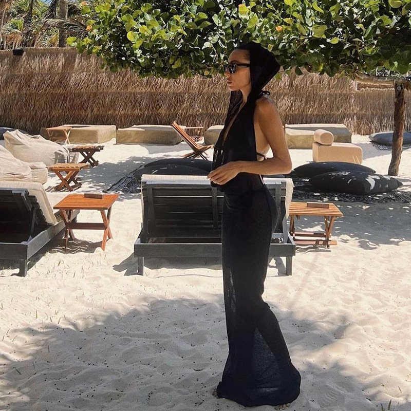 YJ24133MHO Spring Summer Sexy Women Sleeveless Hoodie Backless Mesh Ladies Slim Dresses Women