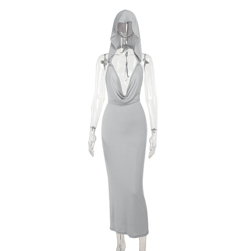 YJ24133MHO Spring Summer Sexy Women Sleeveless Hoodie Backless Mesh Ladies Slim Dresses Women