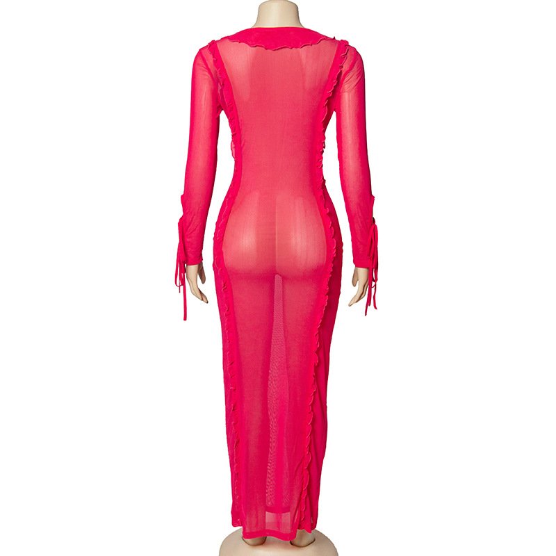 High quality fashion 2024 summer party club wear evening hot sexy mesh long dress