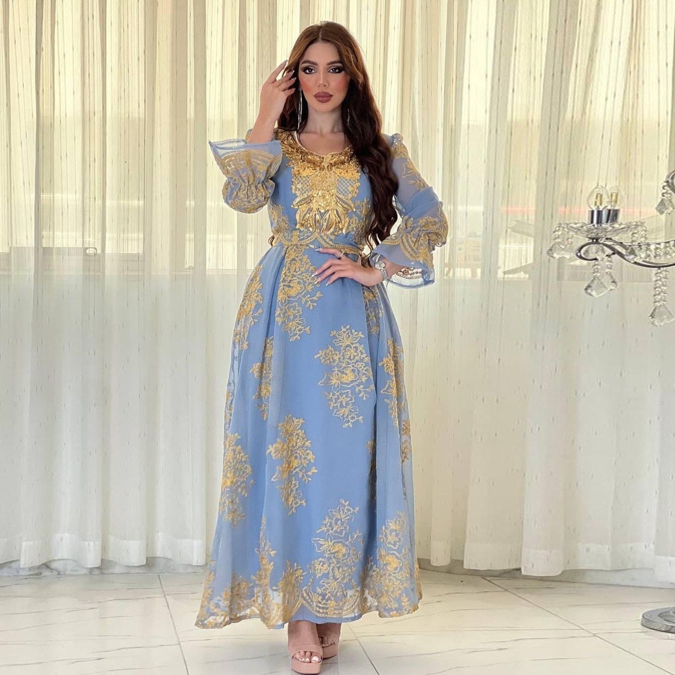 TM102New Eid Embroidery dinner dresses women party dress casual dresses women lady elegant