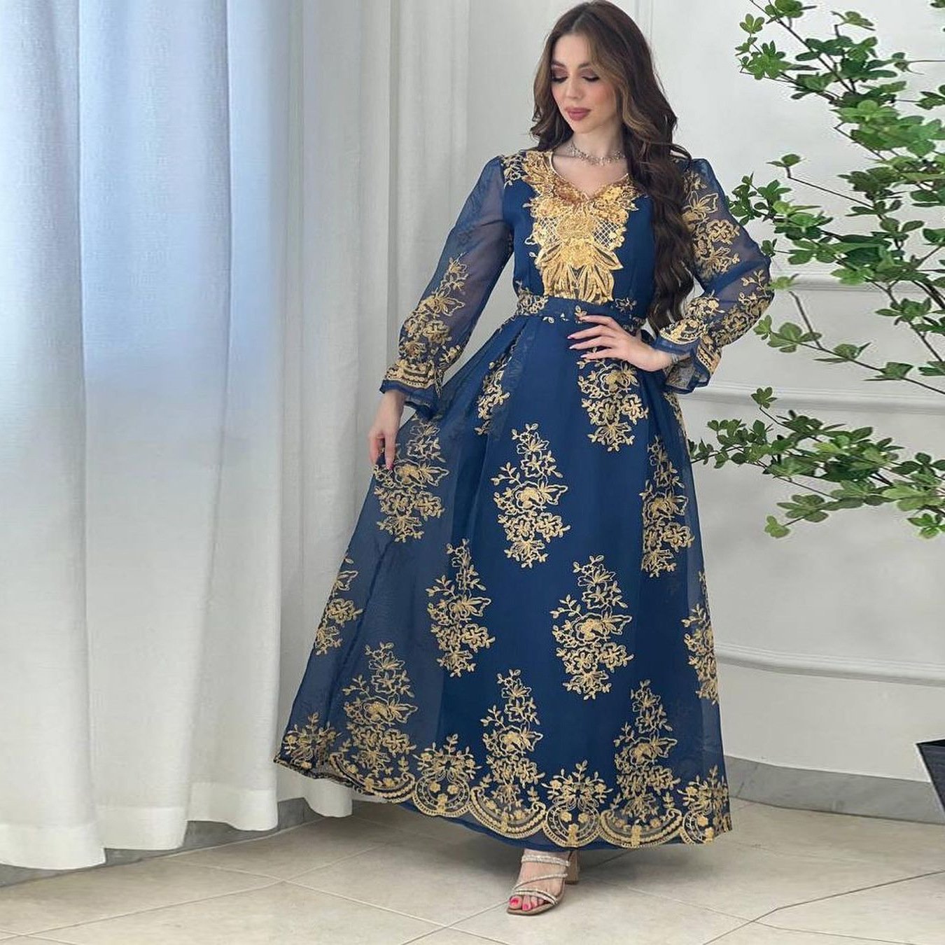 TM102New Eid Embroidery dinner dresses women party dress casual dresses women lady elegant