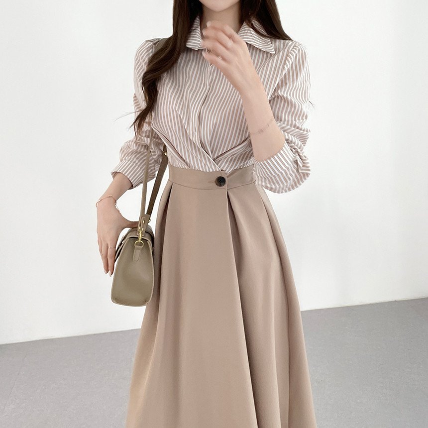 Korean Dress Elegant Casual Light Cooked Niche A Button Design Sense Temperament Fashion High-Waisted Womens High Quality Dress