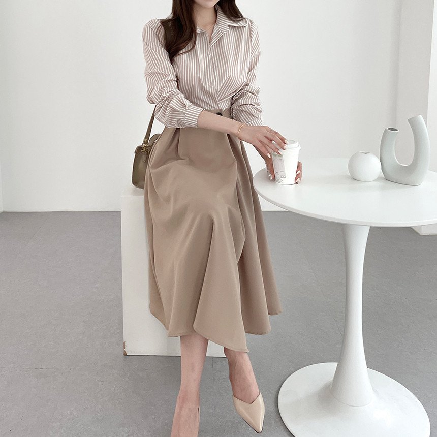 Korean Dress Elegant Casual Light Cooked Niche A Button Design Sense Temperament Fashion High-Waisted Womens High Quality Dress