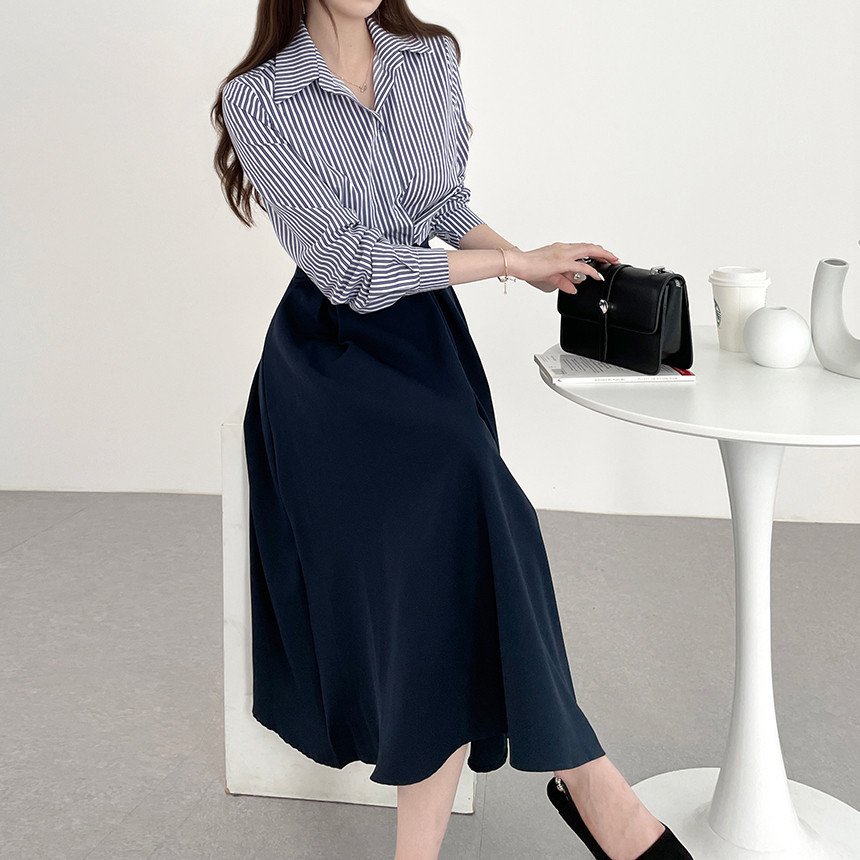 Korean Dress Elegant Casual Light Cooked Niche A Button Design Sense Temperament Fashion High-Waisted Womens High Quality Dress