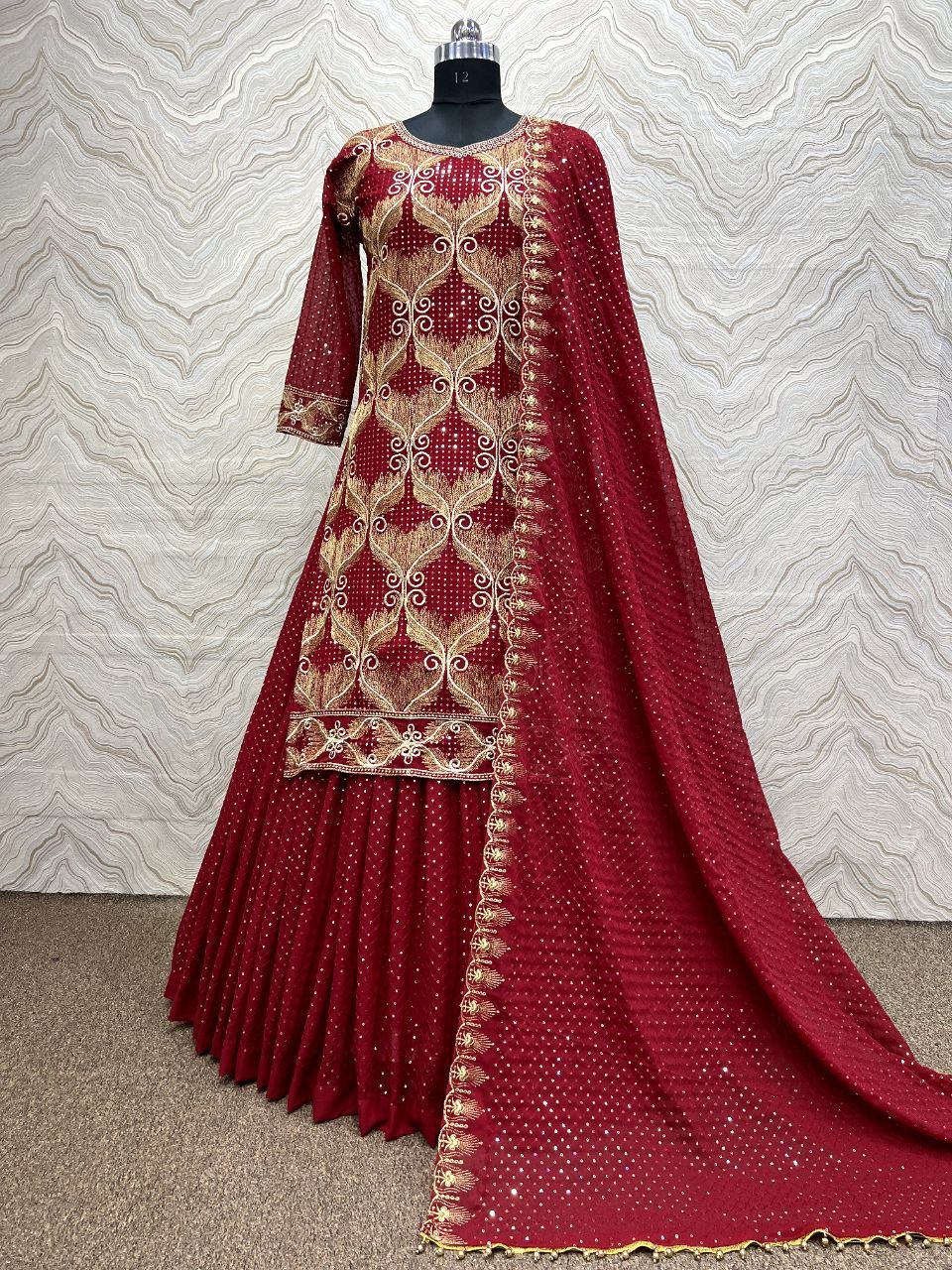 Exclusive Latest Trending Chinon Printed And Sequence Work Lehenga Choli Lawn stylish muslim dress