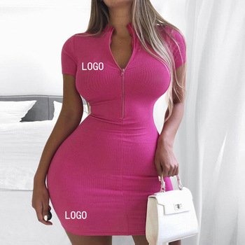 2022 Summer Hot Fashion Custom Wholesale Womens short sleeve solid color Dresses Cotton Clothes Knit Mini Bodycon casual dresses