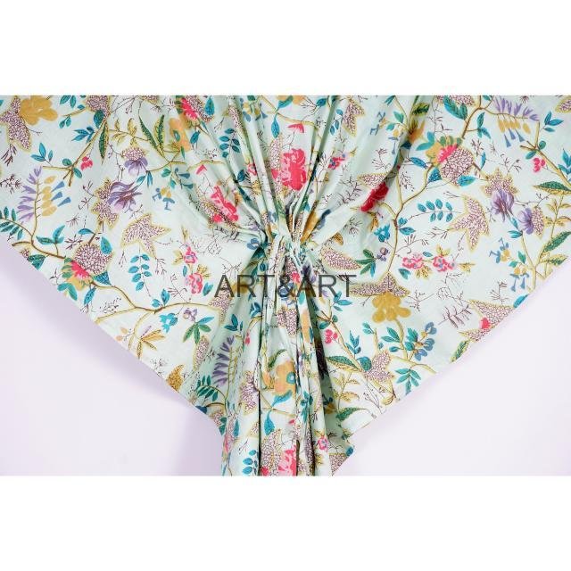 Handblock Women's Cotton Printed Kaftan Comfortable Boho-Style Summer Maxi Dress Sleeves Beach Wear Nightwear Korean Influenced