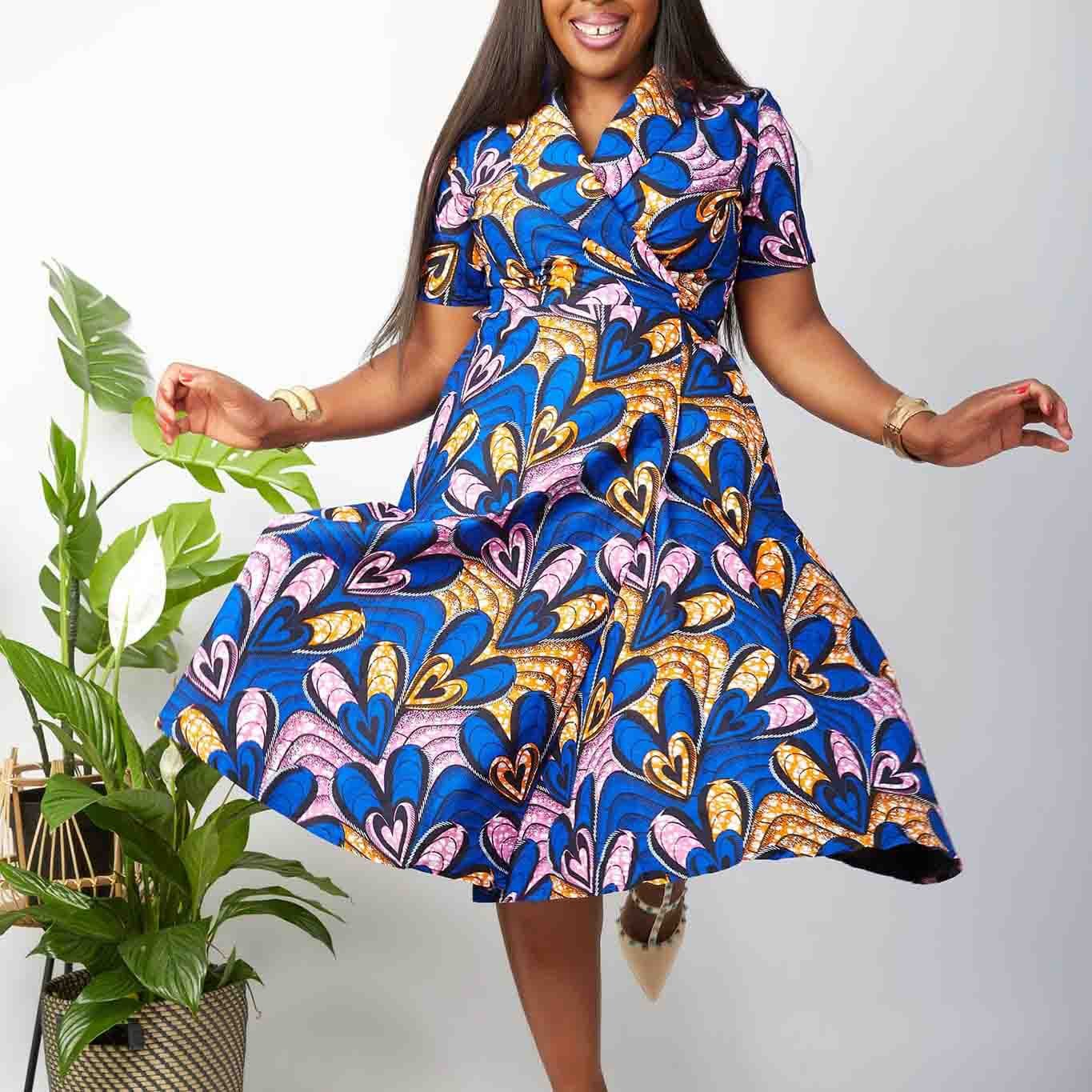 Wholesale Sexy Casual Tradit African Ankara Wax Print Midi Plus Size Dress For Women Clothing