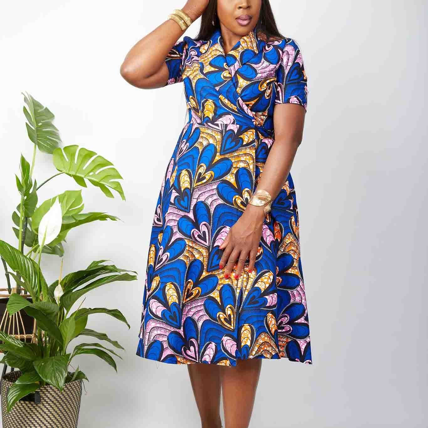 Wholesale Sexy Casual Tradit African Ankara Wax Print Midi Plus Size Dress For Women Clothing