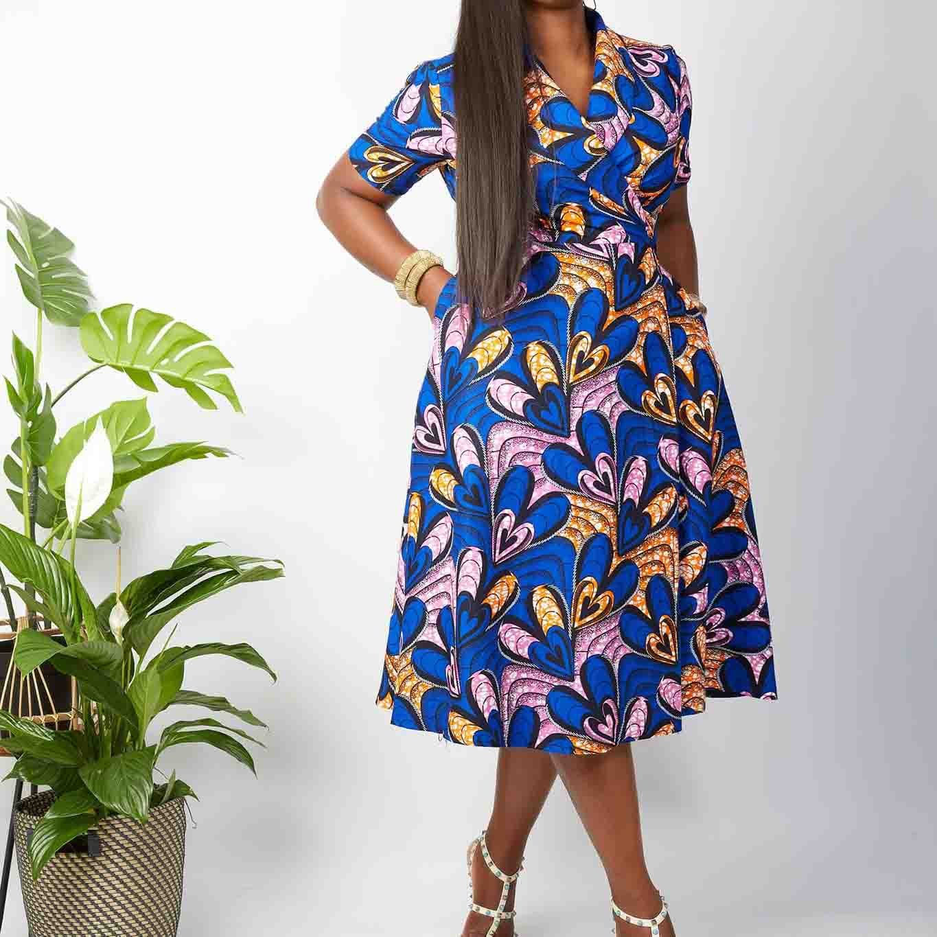 Wholesale Sexy Casual Tradit African Ankara Wax Print Midi Plus Size Dress For Women Clothing