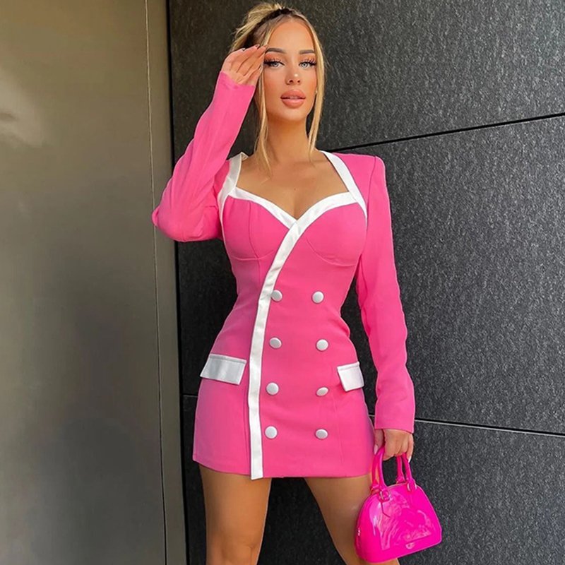 Summer Casual Tight Dress Woman Long-Sleeved Formal Elegant Fashion V-Neck 2023