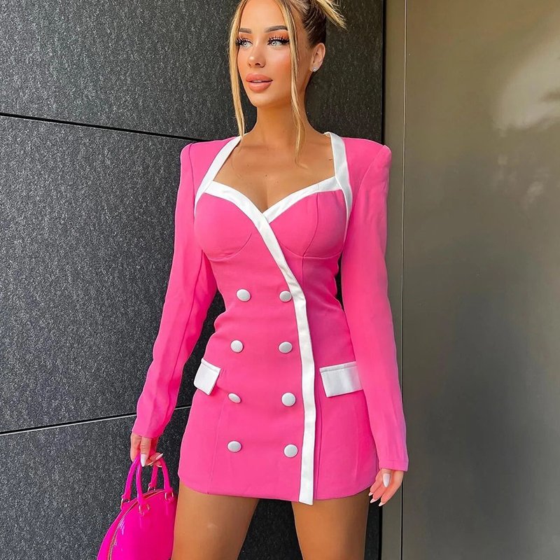 Summer Casual Tight Dress Woman Long-Sleeved Formal Elegant Fashion V-Neck 2023