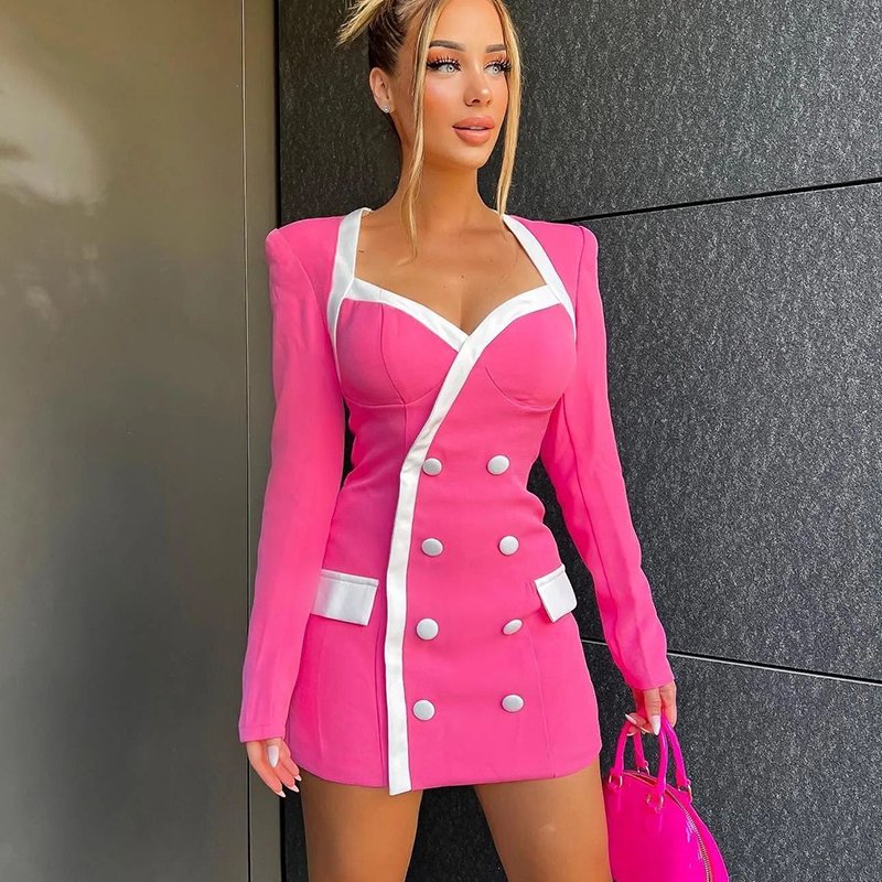 Summer Casual Tight Dress Woman Long-Sleeved Formal Elegant Fashion V-Neck 2023