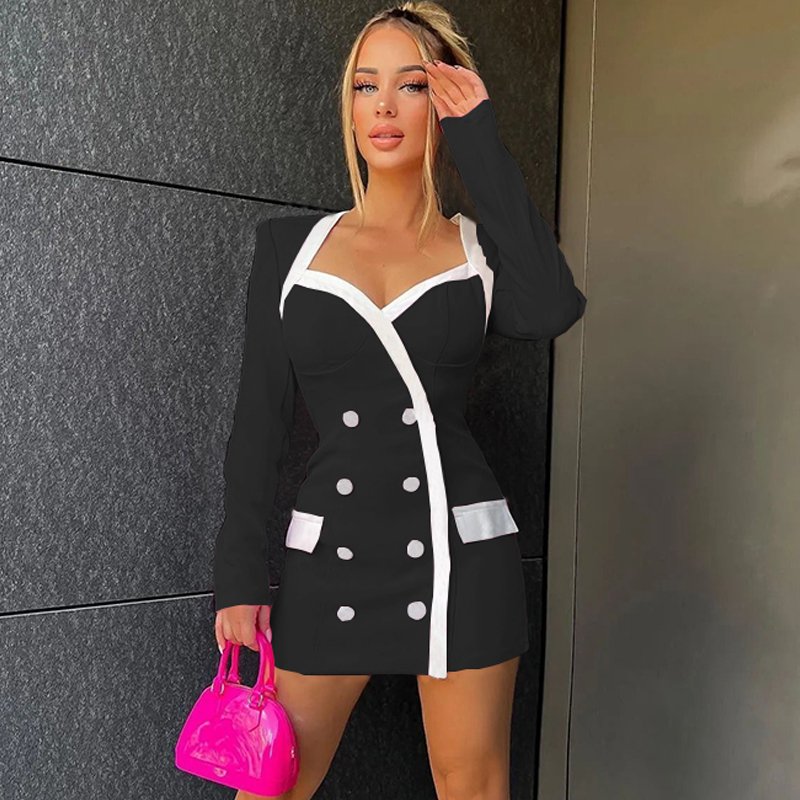Summer Casual Tight Dress Woman Long-Sleeved Formal Elegant Fashion V-Neck 2023