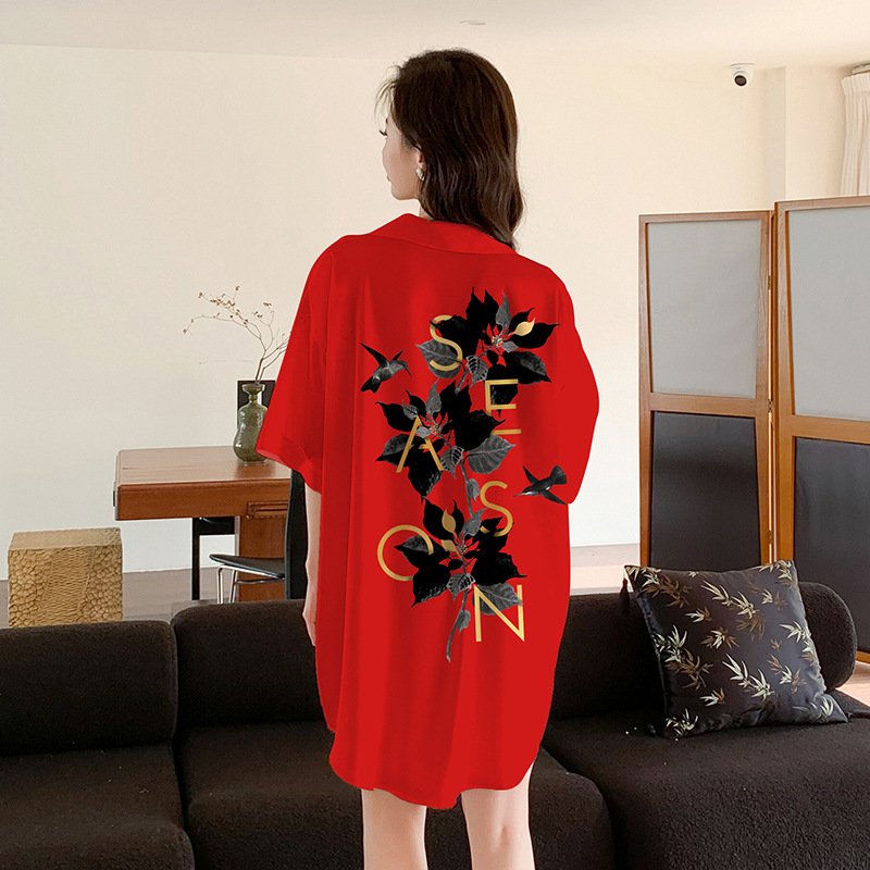 Samwestart Hot sale casual dress summer new design fashion lapel print short-sleeved shirt