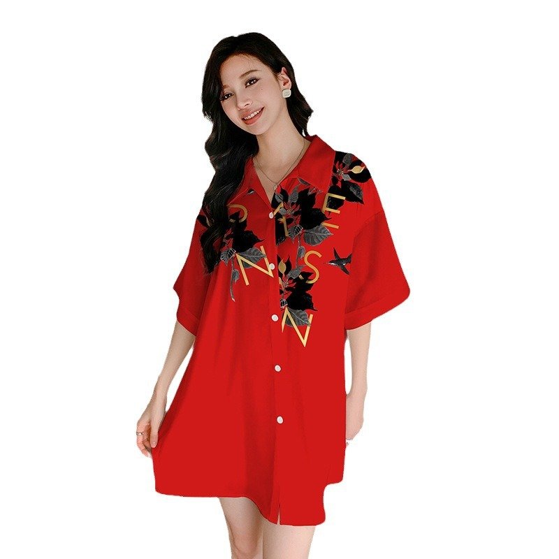 Samwestart Hot sale casual dress summer new design fashion lapel print short-sleeved shirt