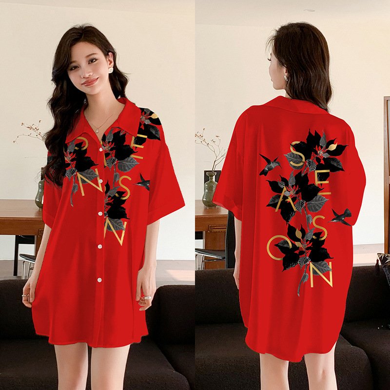 Samwestart Hot sale casual dress summer new design fashion lapel print short-sleeved shirt