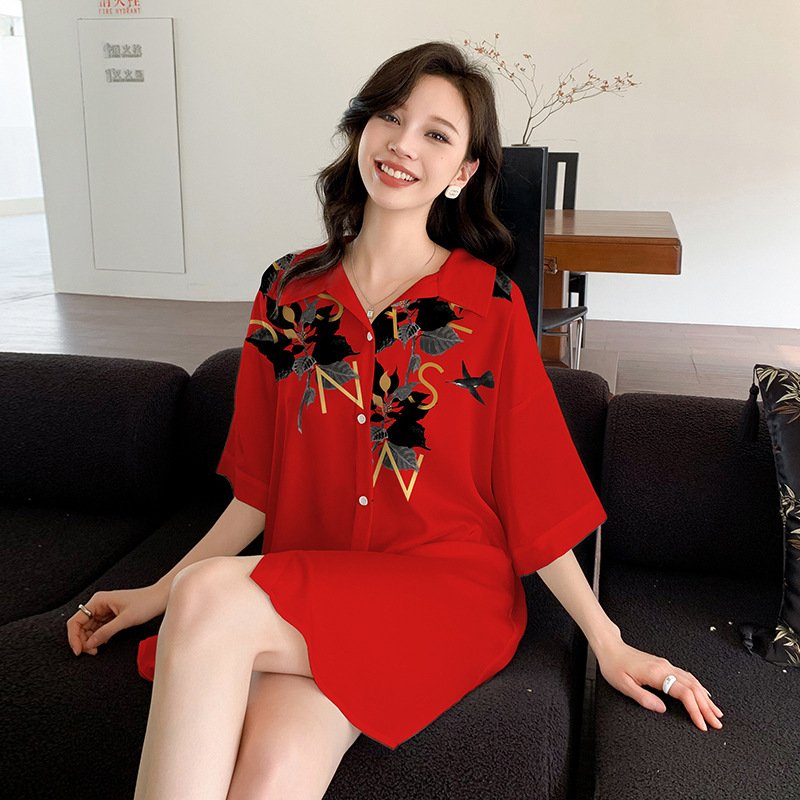 Samwestart Hot sale casual dress summer new design fashion lapel print short-sleeved shirt