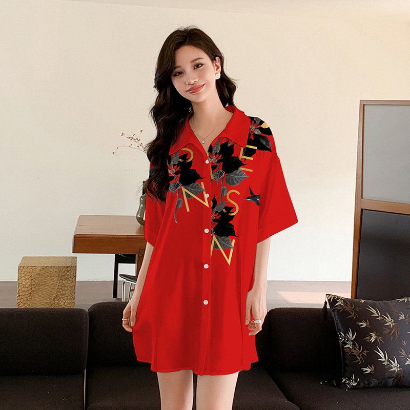 Samwestart Hot sale casual dress summer new design fashion lapel print short-sleeved shirt