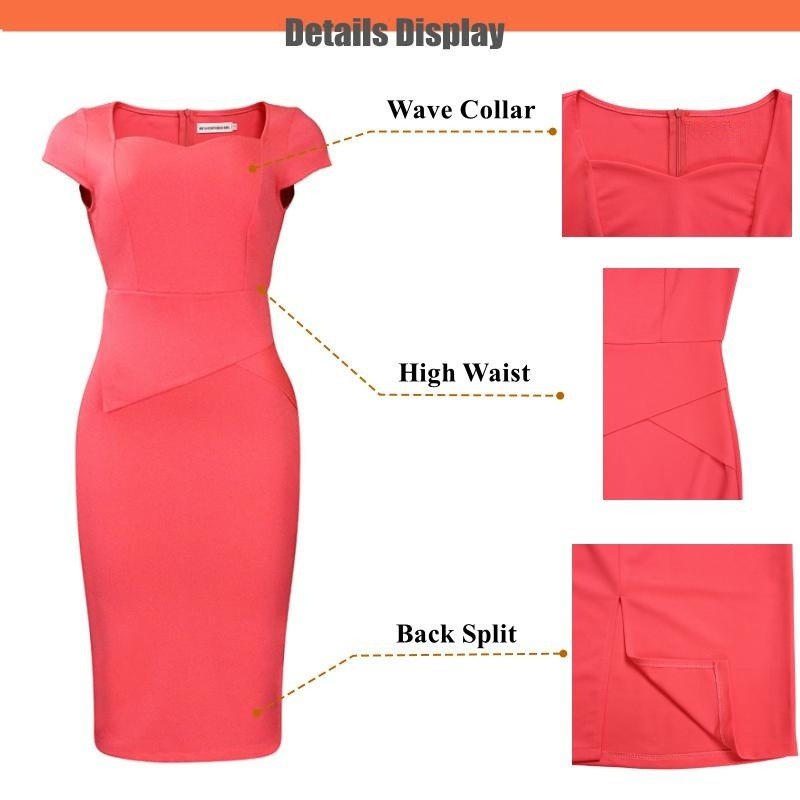 New Solid Women Formal Dress Summer Spring Midi Pencil Dress Short Sleeve Bag Hips Office Lady Dresses