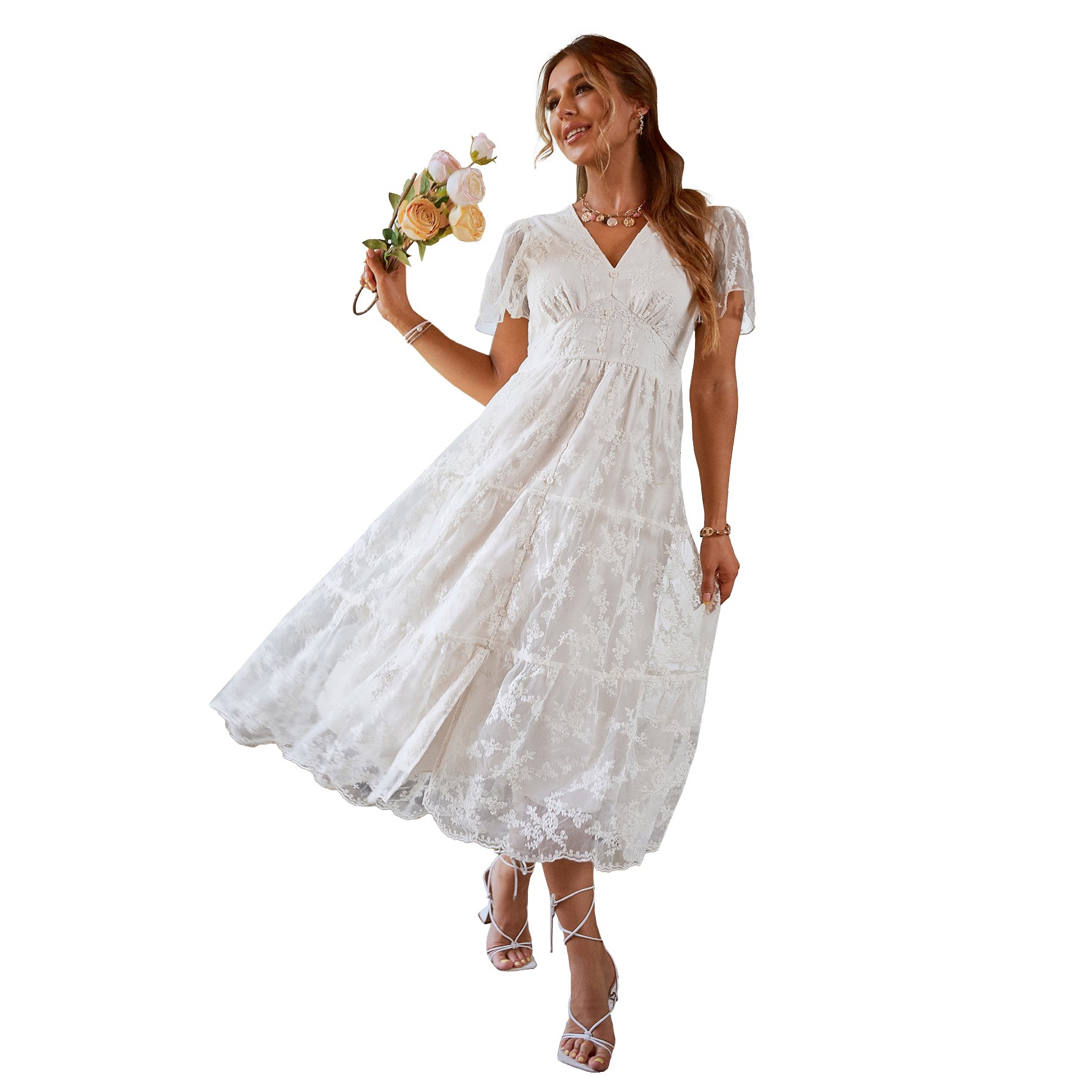 European And American Niche Gauze Sleeves High Waist Holiday Style Fashion Slim Elegant Temperament Dress
