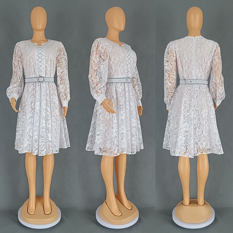wholesale fashion african lace dress casual white lace dress turkey lace dress with belt