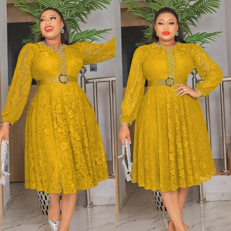 wholesale fashion african lace dress casual white lace dress turkey lace dress with belt