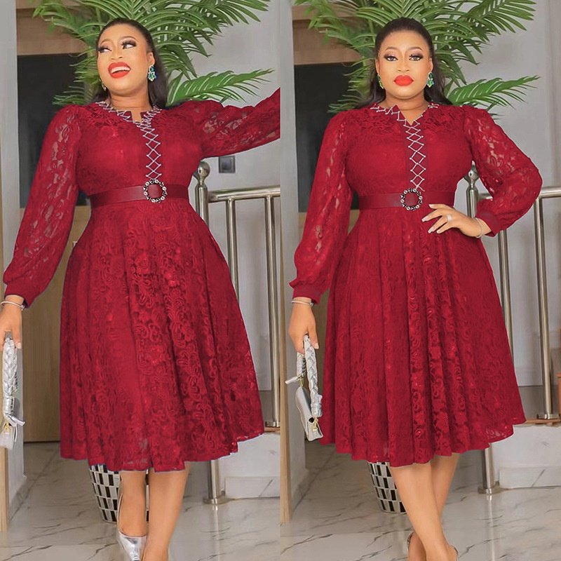 wholesale fashion african lace dress casual white lace dress turkey lace dress with belt