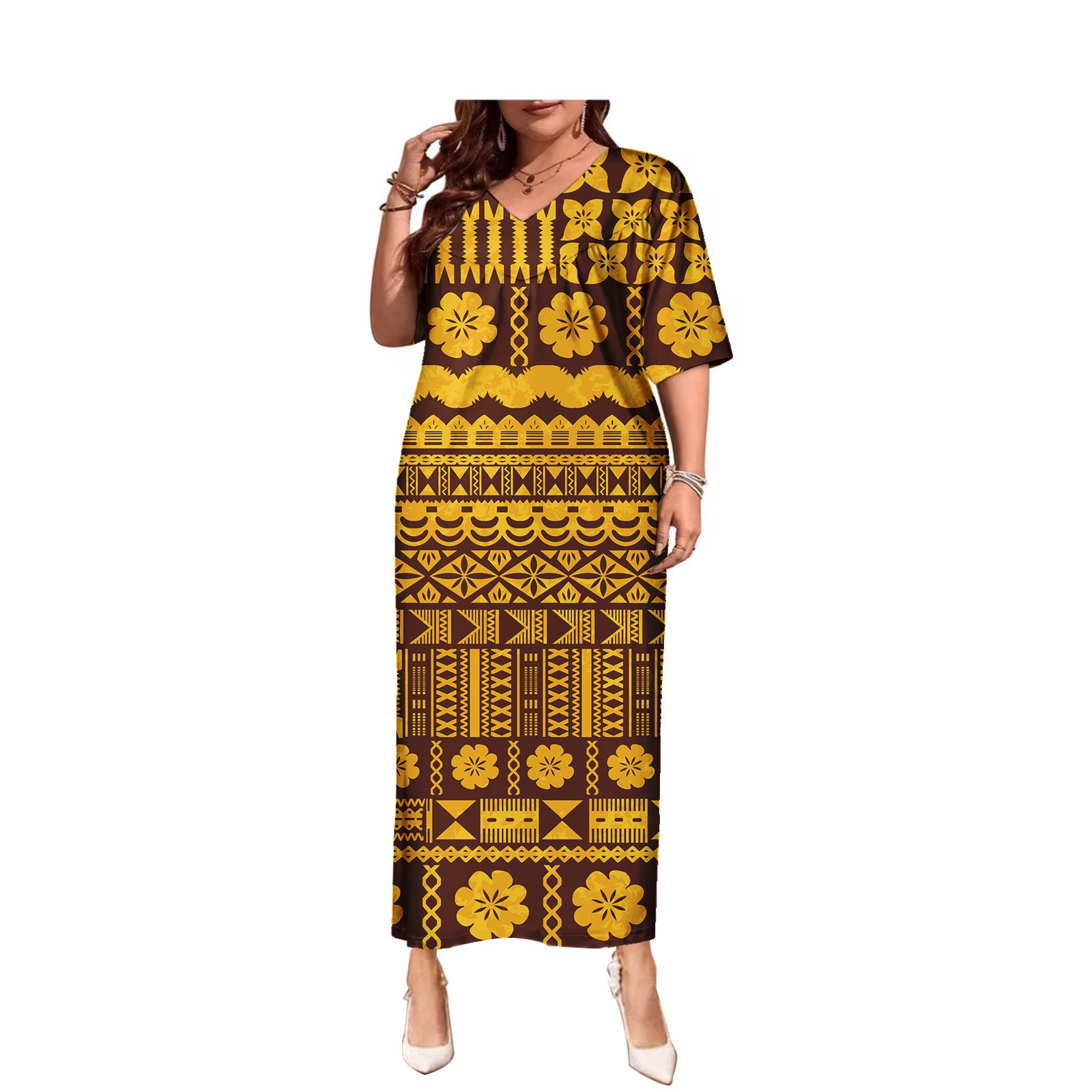 Custom Pacific Island Women Plus Size Dress Polynesian Tribal Samoan Flower Designer Elegant Dress Puletasi Clothing
