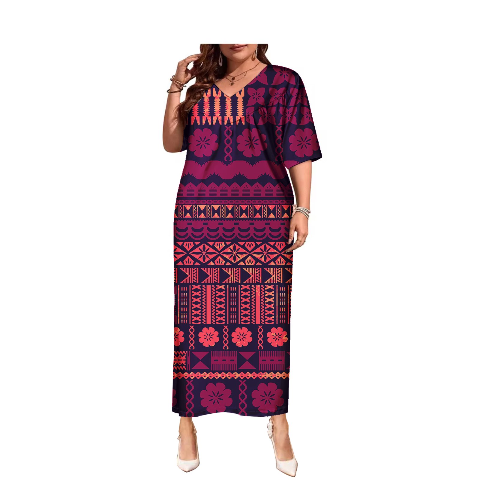 Custom Pacific Island Women Plus Size Dress Polynesian Tribal Samoan Flower Designer Elegant Dress Puletasi Clothing
