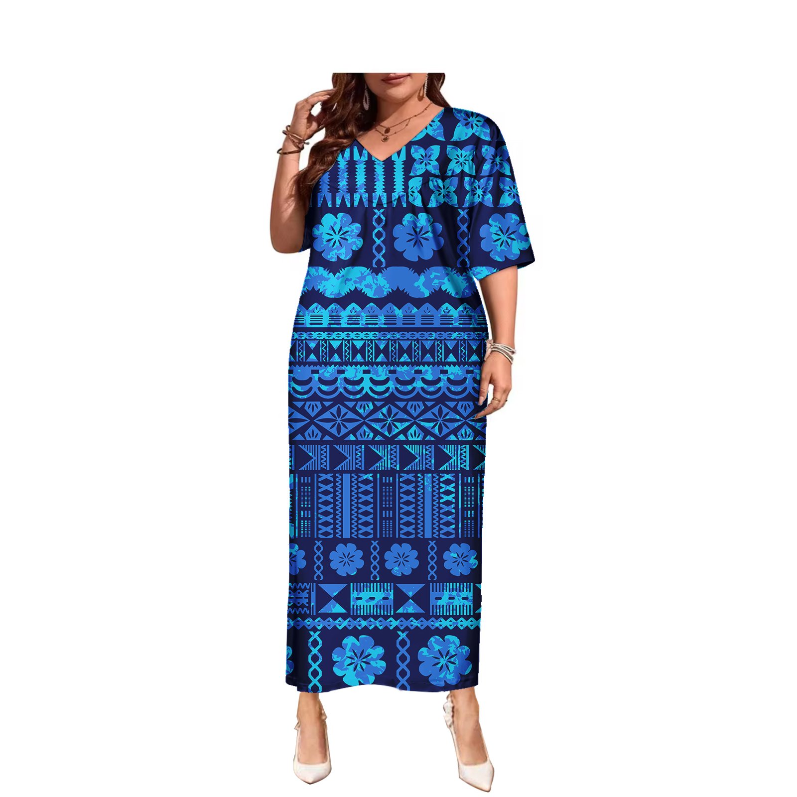 Custom Pacific Island Women Plus Size Dress Polynesian Tribal Samoan Flower Designer Elegant Dress Puletasi Clothing